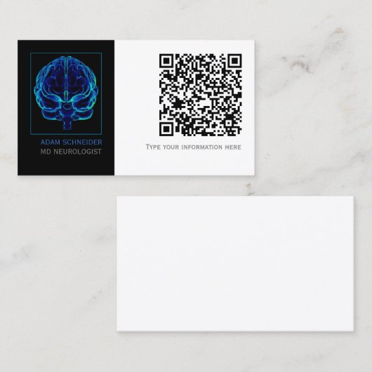 Carte De Visite Neurologue Blue Brains Médicale QR CODE Business C (Devant / Derrière)