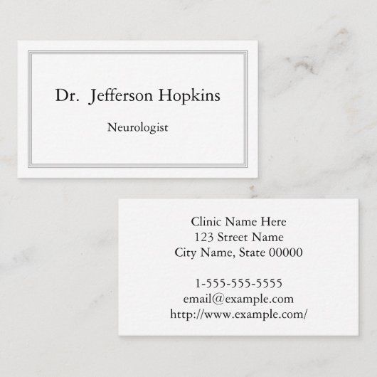 Carte de visite Neurologue classique (Devant / Derrière)