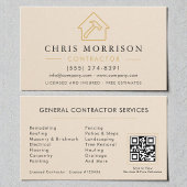 Carte De Visite Neutral Beige Construction Minimalist Gold QR Code