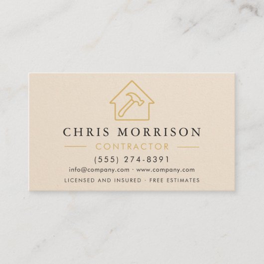 Carte De Visite Neutral Beige Construction Minimalist Gold QR Code (Devant)