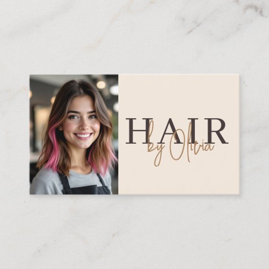 Carte De Visite Neutral Beige Hair Stylist Photo QR Code (Devant)