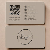 Carte De Visite Neutral Beige Logo QR Code 