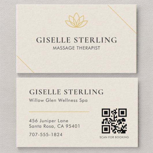 Carte De Visite Neutral Beige Massage Therapist QR Code
