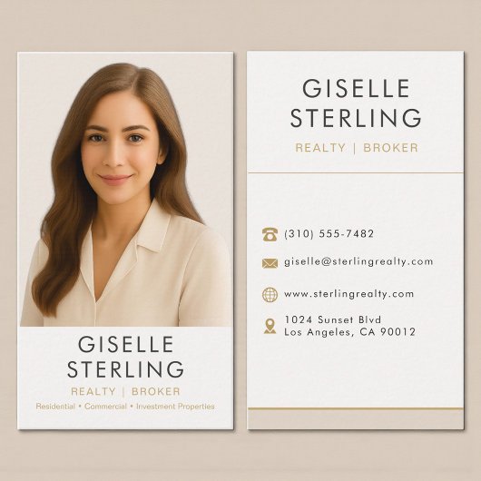 Carte De Visite Neutral Beige Real Estate Agent Broker 