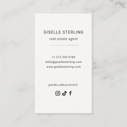 Carte De Visite Neutral Beige Real Estate Agent Minimal Modern (Dos)