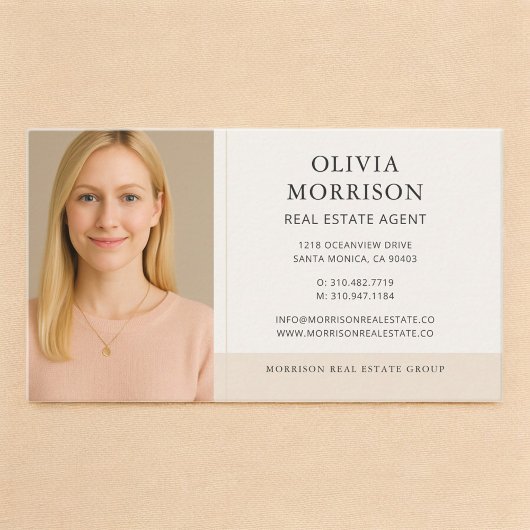 Carte De Visite Neutral Beige Real Estate Agent Photo