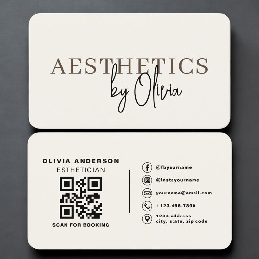 Carte De Visite Neutral Esthetician Skincare QR Code Professional