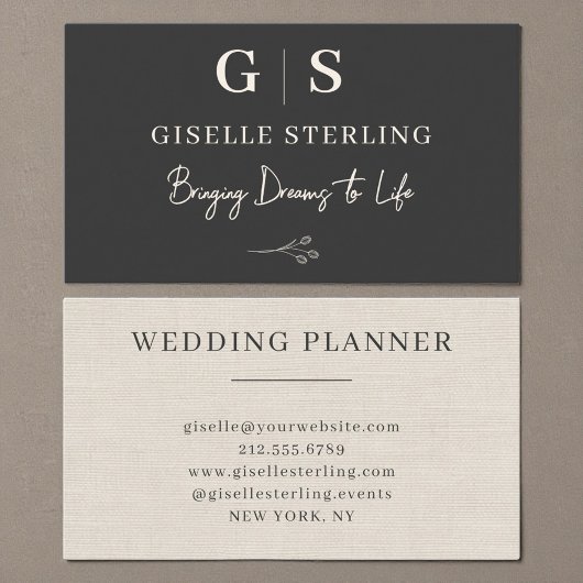 Carte De Visite Neutral Linen Elegant Minimalist Monogram