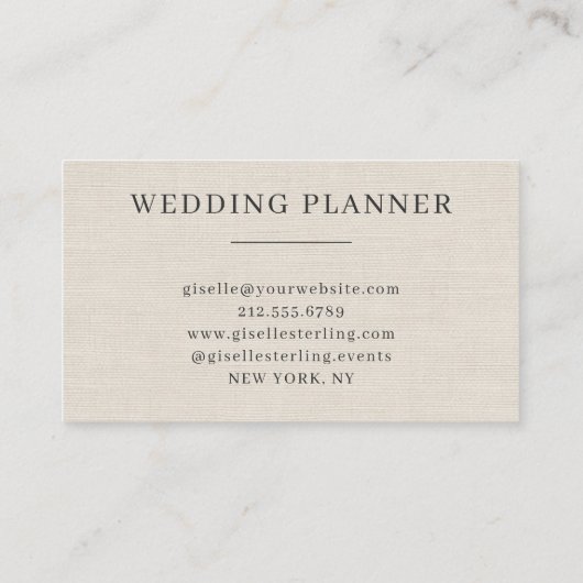 Carte De Visite Neutral Linen Elegant Minimalist Monogram (Dos)