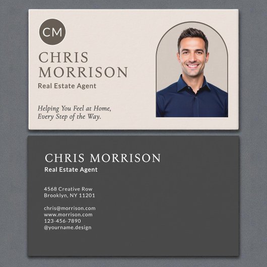 Carte De Visite Neutral Real Estate Agent Photo Professional
