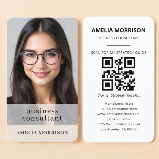 Carte de visite neutre avec QR Code et photo pour