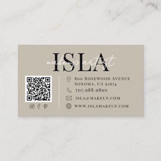 Carte de visite neutre de maquilleur avec QR Code (Devant)