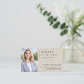 Carte de visite neutre en lin avec QR code photo p (Debout devant)