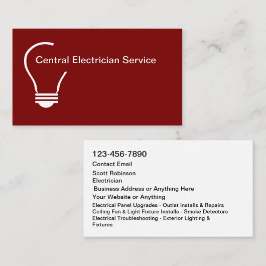 Carte De Visite New Modern Electrician Service Business Cards (Devant / Derrière)