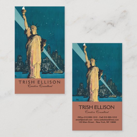 Carte De Visite New York City Vintage voyage Liberty Skyline (Devant / Derrière)