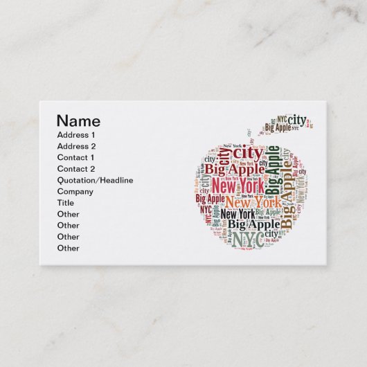 Carte De Visite New York words cloud (Devant)