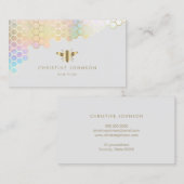 Carte De Visite nid d'abeille et fausse feuille d'or sur gris (Devant / Derrière)