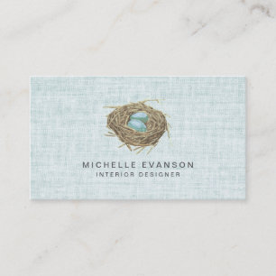 Carte De Visite Nid d'oiseau rustique élégant Lin pastel bleu