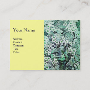 Carte De Visite NID OISEAU, monogramme, vert blanc jaune