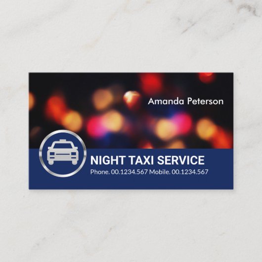 Carte De Visite Night Lights City Traffic Bokeh Taxi Service (Devant)