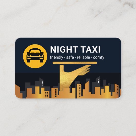 Carte De Visite Night Taxi Cab Service City Silhouette  (Devant)
