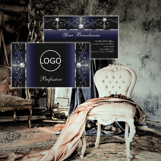 Carte De Visite Noble Black Blue Blanc Squiggled Bijoux avec logo