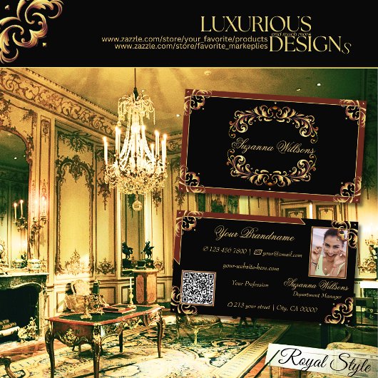 Carte De Visite Noble Black Brown Gold avec photo et code QR