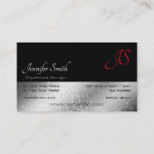 Carte De Visite Noble Black Red Silver Glittery Étoiles et initial (Dos)