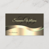 Carte De Visite Noble Brown foncé Wavy Gold Décor avec Initiales (Devant)