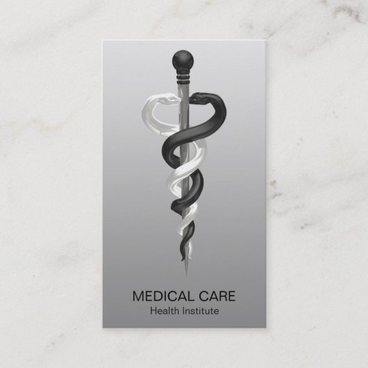 Carte De Visite Noble Classy Médicale Élégant Noir Blanc Asclepius (Devant)