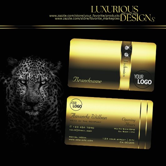 Carte De Visite Noble doré carreau chatoyant et logo