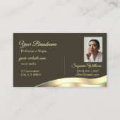 Carte De Visite Noble foncé Brown Wavy Gold Décor Initiales Photo (Dos)