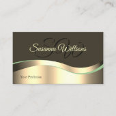 Carte De Visite Noble foncé Brown Wavy Gold Décor Initiales Photo (Devant)