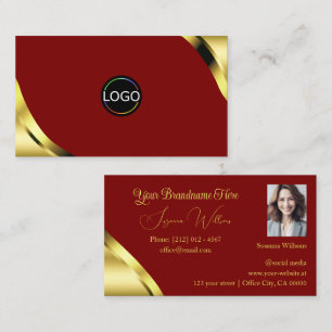 Carte De Visite Noble Gold Corners sur fond rouge foncé avec logo