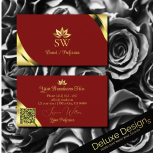 Carte De Visite Noble Gold Corners sur Rouge avec Code QR Monogram
