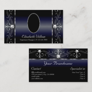 Carte De Visite Noble noir bleu blanc bijoux squigglés avec photo