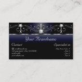 Carte De Visite Noble noir bleu blanc bijoux squigglés avec photo (Dos)