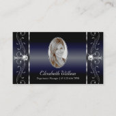 Carte De Visite Noble noir bleu blanc bijoux squigglés avec photo (Devant)