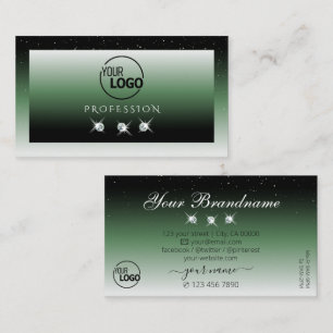 Carte De Visite Noble noir vert Ombre Sparkle Diamonds avec logo