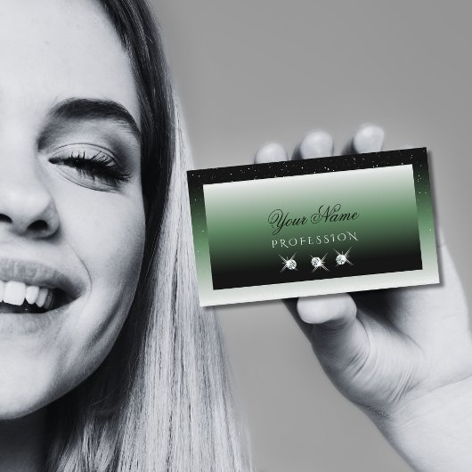 Carte De Visite Noble noir vert Ombre Sparkle Diamonds Élégant