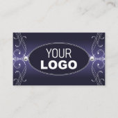 Carte De Visite Noble Ombre Bleu Ornate Sparkle Diamonds avec logo (Devant)