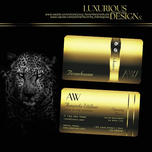 Carte De Visite Noble or décoratif brillant Diamants Monogramme