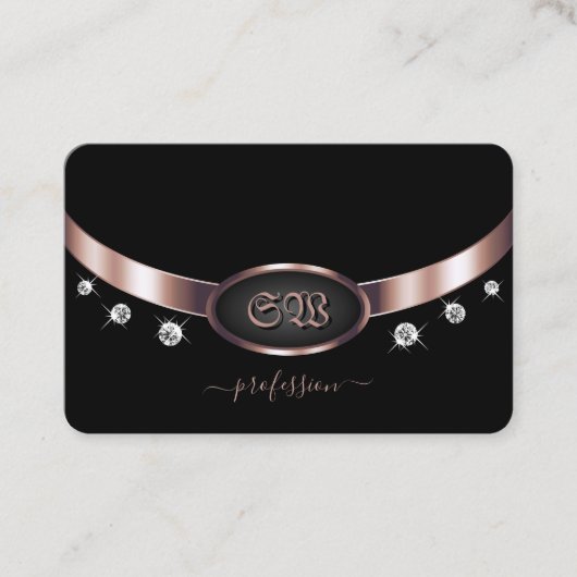 Carte De Visite Noble Rose noir or brillant Diamants avec initiale (Devant)