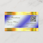 Carte De Visite Noble Royal Blue Shiny Gold Borders Logo QR Code (Dos)