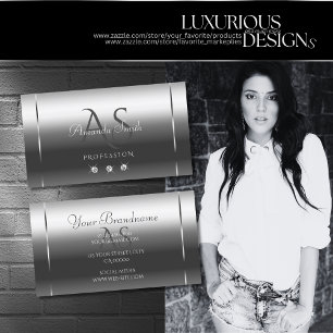 Carte De Visite Noble Shimmery Silver Sparkle Diamonds Initiales