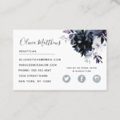 Carte De Visite Nocturne Floral Aquarelle Marine bleu gris foncé (Dos)