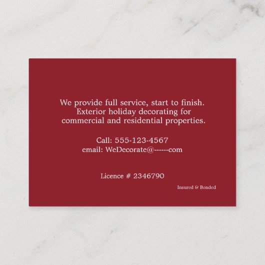 Carte De Visite Noël, Éclairage de vacances, Décorations, (Dos)