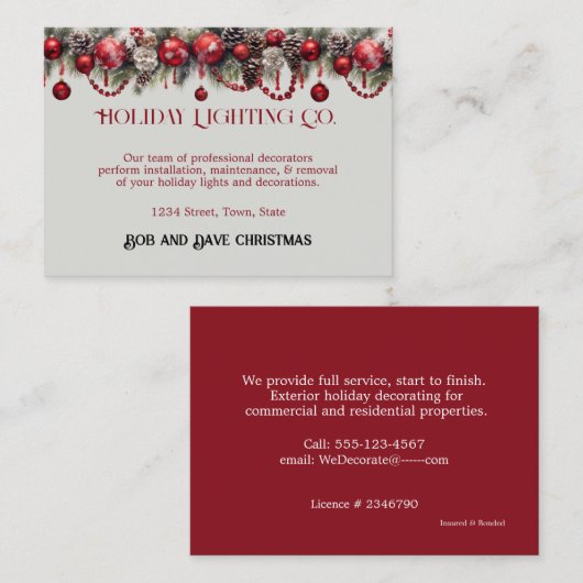 Carte De Visite Noël, Éclairage de vacances, Décorations, (Devant / Derrière)