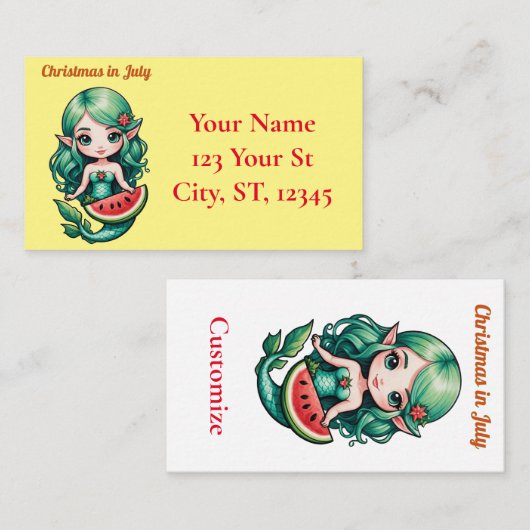 Carte De Visite Noël en juillet Elf Mermaid Thunder_Cove (Devant / Derrière)
