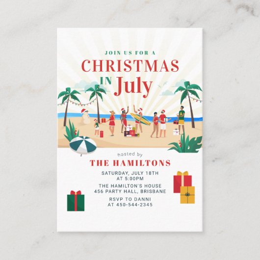 Carte De Visite Noël en juillet Fête d'été de la famille moderne (Devant)